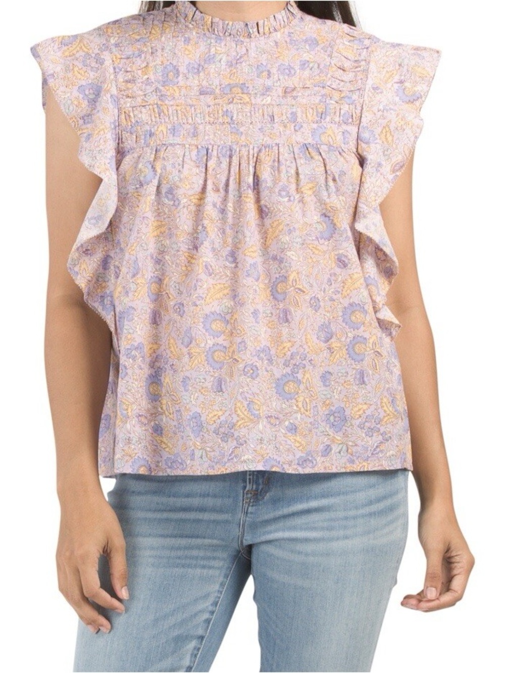 Lavender Paisley Ruffle Sleeve Blouse